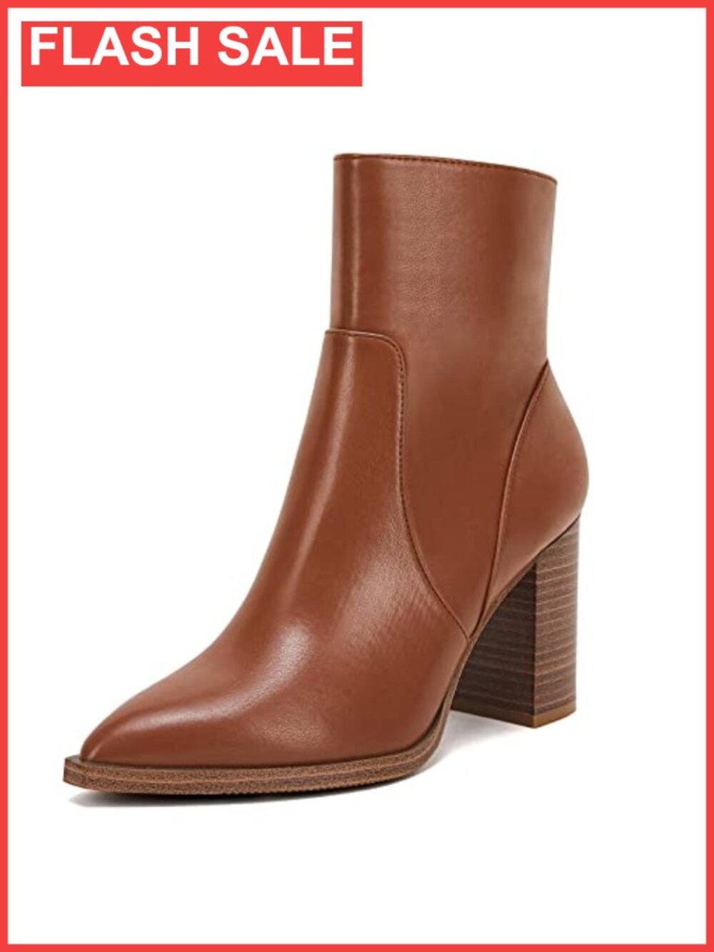 Women's Pointed Toe Ankle Boots Chunky Stacked Heel Side Zip Faux Leather